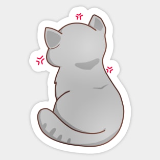 Kawaii Angry Gray Cat from the backside, Cat Lover Sticker